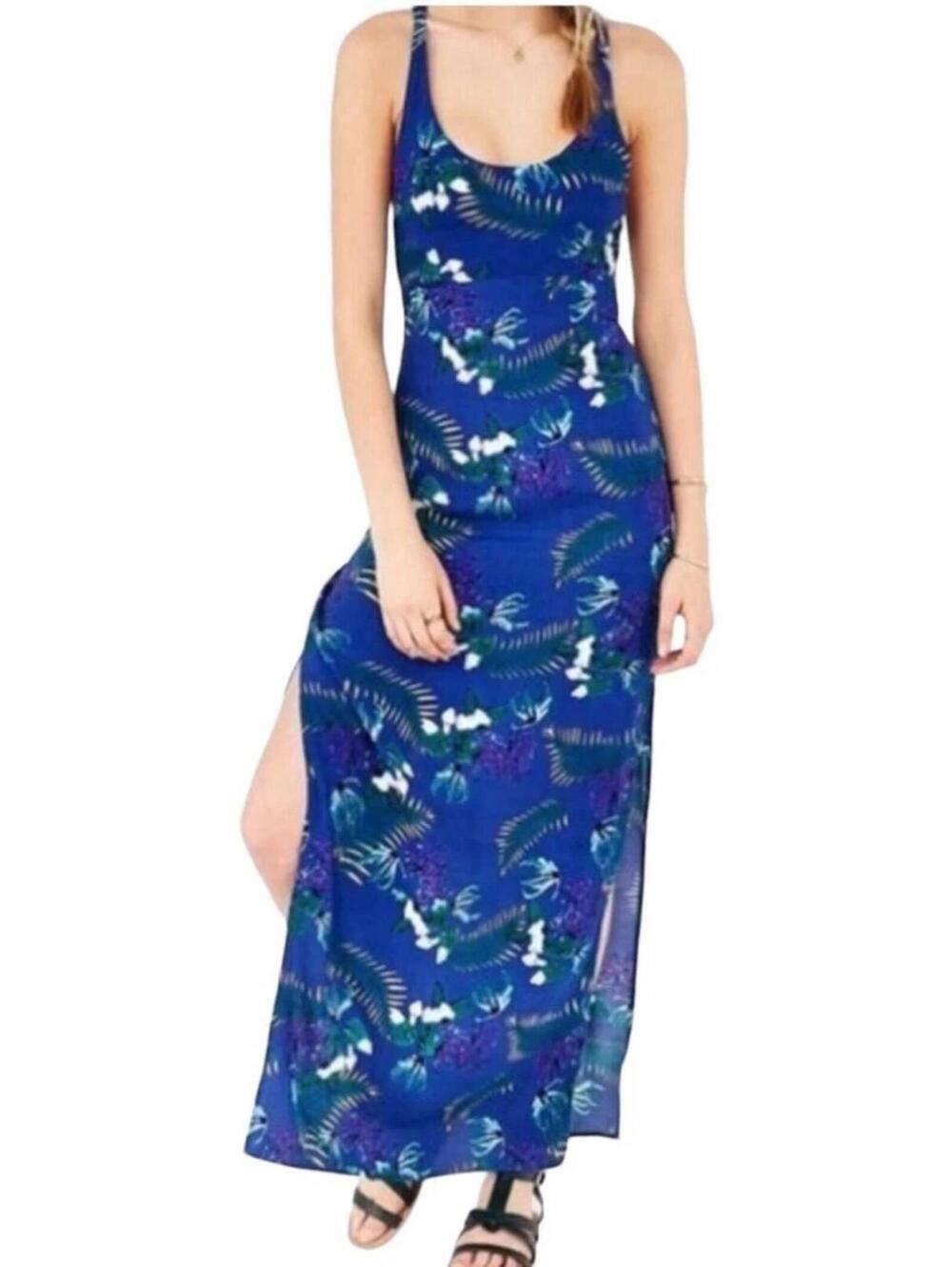 For Love & Lemons blue tropical palm print maxi dress size small